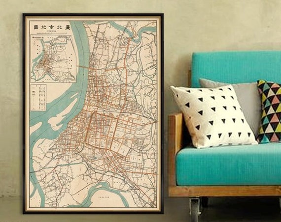 Vintage map of Taipei ,large wall map print, Taipei map from 1932, available on paper or canvas