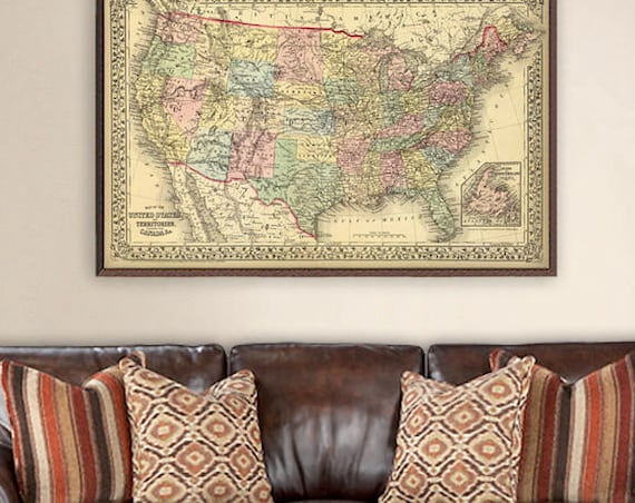 United States map  - Archival map print - Vintage map of USA -  Historical map restored, available on paper or canvas