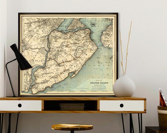 Staten Island map - Old map of Staten Island - Fine reproduction on coated paper or canvas