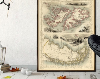 Map of Falkland Islands, Map of Patagonia - Old map restored - Fine print on paper or canvas