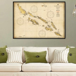 Salomonen Karte - Choiseul, New Georgia, Santa Isabel, Guadalcanal, Malaita und Makira, alte Karte Landkarte Poster