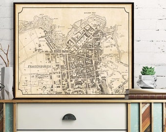 Old map of Fraserburgh, fine print on paper or canvas