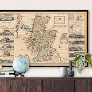 Ancienne carte de l'Ecosse - Carte illustrée de l'Ecosse, impression fine sur papier ou toile