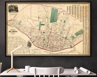 Saint Louis map -  Vintage map of Saint Louis - fine giclee reproduction on paper or canvas