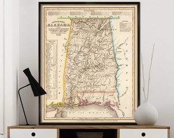 Alabama  map -  Antique map restored - Vintage map of Alabama giclee reproduction on paper or canvas