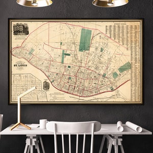Carte de Saint Louis - carte vintage de Saint Louis - belle reproduction giclée sur papier ou toile