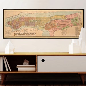 NYC kaart - New York City vintage kaart - Oude kaart gerestaureerd - Kleine lettertjes op gecoat papier of mat canvas