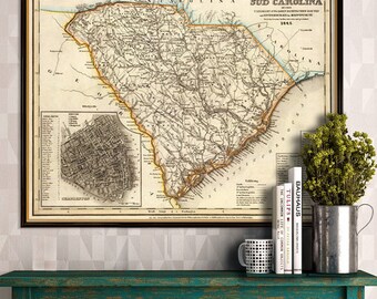 Map of South Carolina - Vintage map reproduction - Giclee print on paper or canvas