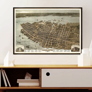 Charleston Poster - Panorama Ansicht von Charleston - Vogelperspektive - Feiner Archivdruck auf Papier oder Leinwand