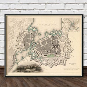 Geneva map - Old map of Geneva fine print - Old city plan - Map print of Geneva, available on paper or canvas