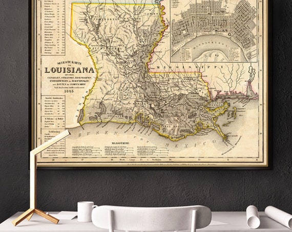 Louisiana  map - Vintage map of Louisiana  fine reproduction - Old map restored, printed on coated fine paper or canvas