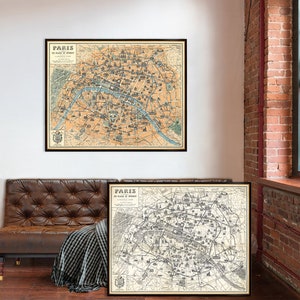 Plan de Paris et ses sites touristiques - Plan monumental de Paris - 4 versions, disponible sur papier ou sur toile