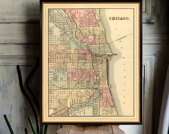 Chicago map - Old map of Chicago  print - Vintage Chicago  map reproduction on matte canvas or coated paper