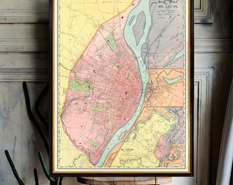 Vintage map of Saint Louis  - Old map of St. Louis fine print on paper or canvas