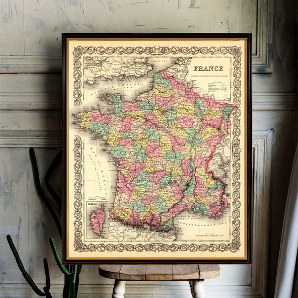 Vintage map of France fine print  - La carte de France - Archival print on paper or canvas