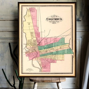 Map of Columbus - Old map fine print on paper or canvas