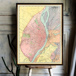 Vintage map of Saint Louis Old map of St. Louis fine print on paper or canvas image 1