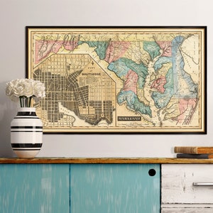 Maryland Karte - Restaurierte Kartenreproduktion, Baltimore Karte, Free State Fine Art Poster