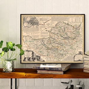 Carte du comté de Somerset - Vieille carte de Somerset, petits caractères sur papier ou toile
