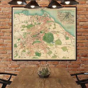 Carte d'Édimbourg - impression d'art de carte vintage - Reproduction Giclee - Carte d'Édimbourg, disponible sur papier ou toile