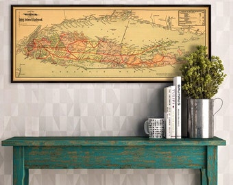 Long Island map - Old map of Long Island showing railroad - Fine print on matte canvas or coated paper