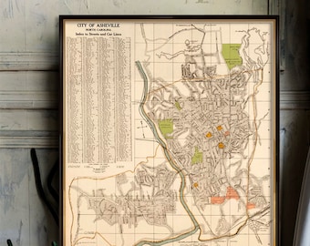 Old map of Asheville - Restored city map - Wall map reproduction on paper or canvas