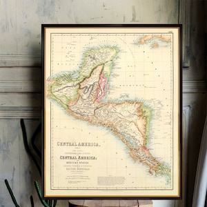 Mittelamerika, Landkarte - Historische Landkarte von Mittelamerika - Reproduktion einer alten Landkarte auf Papier oder Leinwand