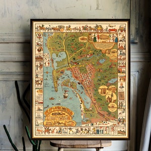 Carta di San Diego, carta illustrata, stampa antica carta di San Diego, stampa fine della carta pittorica su carta o tela