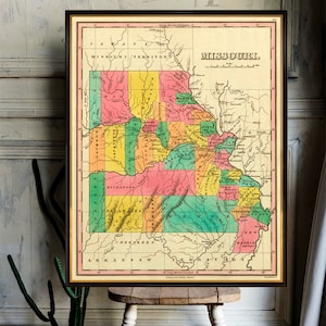 Ancienne carte du Missouri, grande carte murale, reproduction giclée