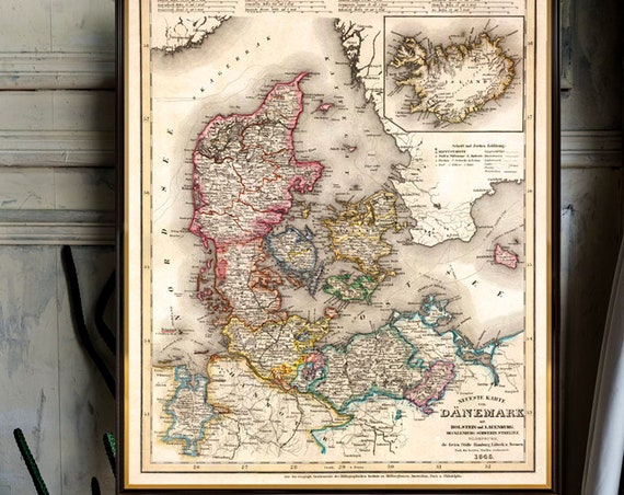 Map of Denmark, Holstein, Mecklenburg -  Giclee archival print - Old map restored