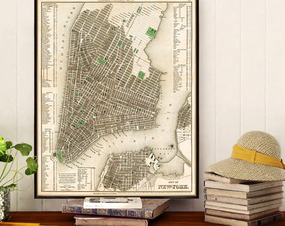 New York City map  -  Old map of New York City print - NYC old map printed on paper or canvas