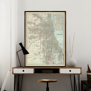 Carte de Chicago - Impression de carte de la ville de Chicago antique - Grand format