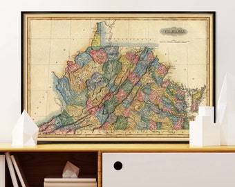 Virginia map -  Vintage map of Virginia reproduction - Old map print on paper or canvas