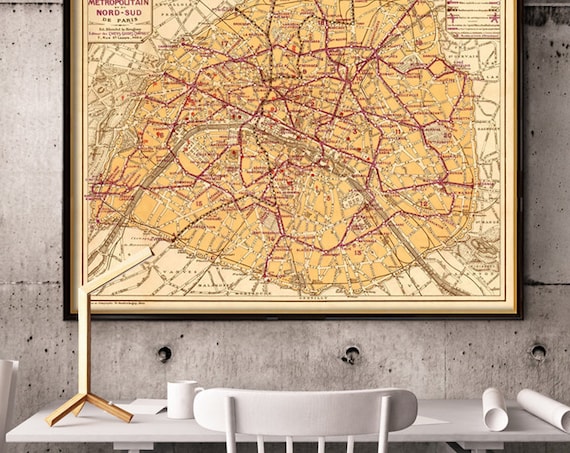 Plan de  Paris - Old map of Paris - Paris vintage map - Fine print on paper or canvas