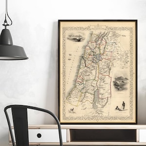 Mapa histórico de Palestina - Dos versiones: Palestina antigua y moderna - Fina reproducción en papel o lienzo