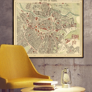 Mapa de Viena - Impresión de mapa antiguo de Viena - Mapa de Viena - Impresión de mapa de la ciudad antigua - Reproducción de archivo fino en papel o lienzo