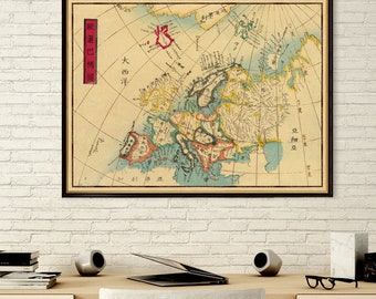 Europe map - Japanese map  of Europe - Historic map - Giclee map print on paper or canvas