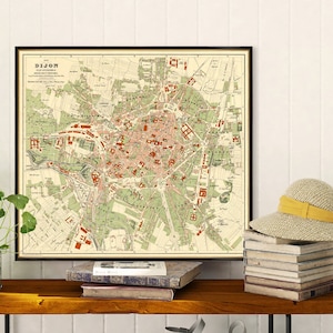 Carte de Dijon - Ancienne carte de Dijon estampe - Belle reproduction - Carte historique restaurée - La carte de Dijon