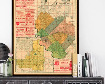 Vintage map - Antique map of Dallas - Old map of Dallas-  Archival print on paper or canvas