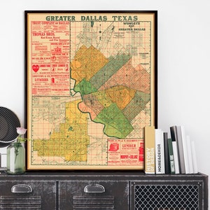 Vintage map - Antique map of Dallas - Old map of Dallas-  Archival print on paper or canvas