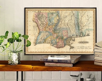 Old map of Louisiana - Restored map, wonderful print for home decor, available on paper or canvas