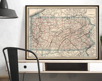 Old map of Pennsylvania - Large map print on canvas or paper