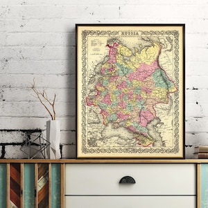 Carte vintage de la Russie - Une vieille carte de la Russie de 1856 - belle reproduction sur papier ou toile