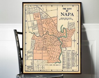 Napa map - Old map of Napa (California), fine print on paper or canvas