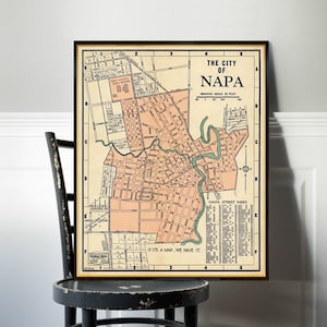 Napa map - Old map of Napa (California), fine print on paper or canvas