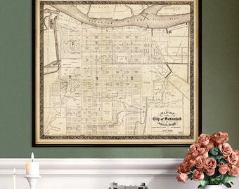 Old map of Savannah, historical map restored, Hostess City of The South map poster