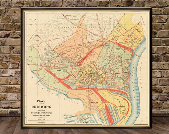 Duisburg map - Map of Duisburg fine reproduction  - Alte Karte von Duisburg