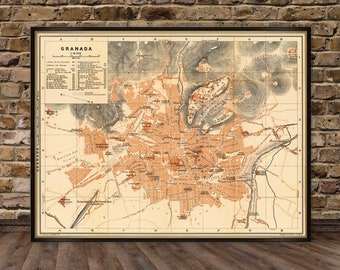 Map of Granada - Old city map print - Granada map giclee fine print