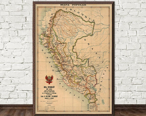 Peru map - Old map of Peru - Giclee map print, available on paper or canvas