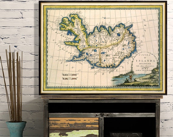 Vintage map of Iceland - Archival  map print - Giclee print